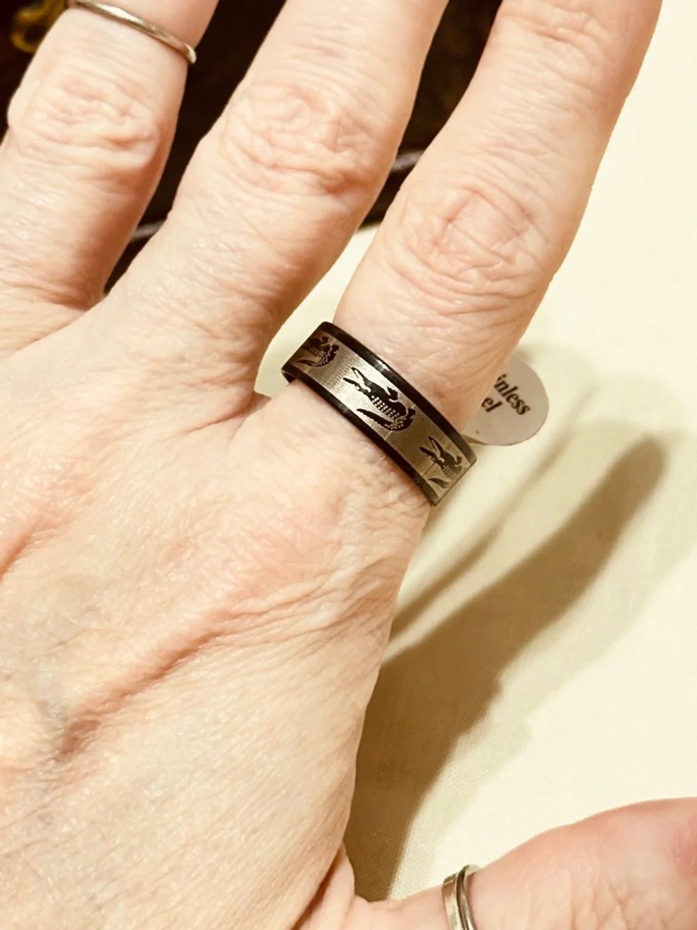Stainless Steel Alligator Crocodile Black Silver Ring Size 10.5 NWT Unisex Men